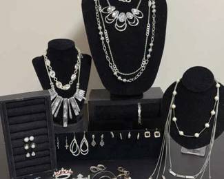 Silver Tone Jewelry, Necklaces, Bracelet, Pierced Earrings, Pins