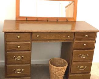 Riverside Desk With Wall Mirror, Rolling Chair Mat, And Waste Basket