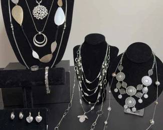 Silver Tone Necklaces, Bracelet, Pierced Earrings, Ring