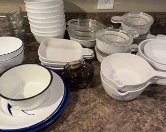 Corelle Bowls, Corning Ware Crocks, Enaml Plates