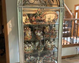 Large glass cabinet with Fitz & FLoyd, 12 Day of Christmas ~