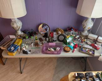 Various vintage items- salt & pepper shakers, toys, rulers, etc.