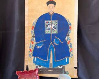 SF131VMing Dynasty Ancestral Portrait 1800s and Asian Pottery