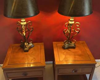 SF136Two Rosewood Nightstands And Two Lamps