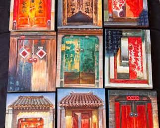 SF186Set of 9 Asian Doorway Paintings