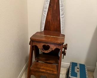 Antique Wooden step stool with ironing board attached