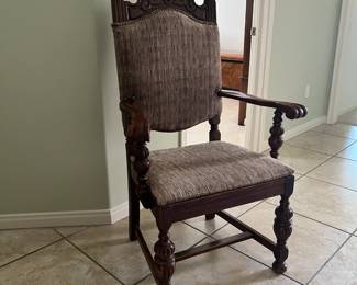 Wood Ornate Captain Chair - Tall Back wood and upholstered seat