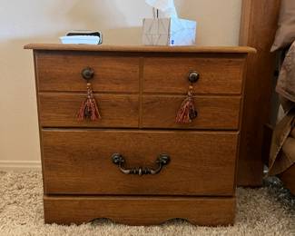 2 nightstands - Wooden night stands iron pull and 4 knob drawer
