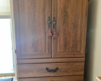 Wardrobe armoire - matches bedroom set, 2 drawer bottom with cabinet top includes iron knobs and pulls