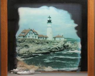 Vintage Mirror with Lighthouse Scene