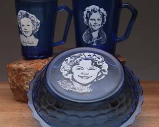 1930s Shirley Temple Glass Bowl & Pitcher Set