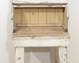 Primitive White Painted Hutch w/ Shelves