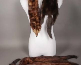 Three Mink Fur Stoles with Glass Eyes