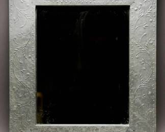 Tin Frame Rectangular Mirror With Floral Motif