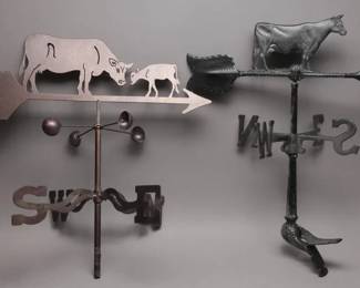 Two Iron Weathervanes With Cow Motifs