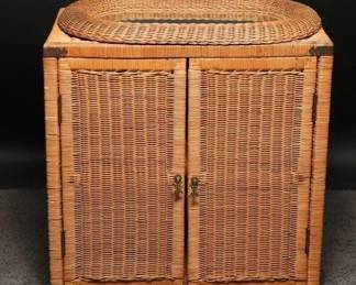 Wicker Cabinet With Oval Wicker Mirror