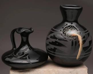 Santa Clara-Style Pottery Pair, Signed