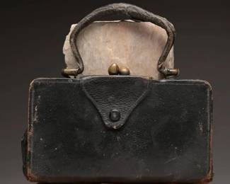 Early 1900s Black Leather Handbag