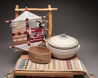 Handwoven Lot of Basket, Tapestry, & Pottery
