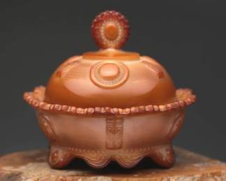 Greentown Chocolate Slag Glass Covered Dish