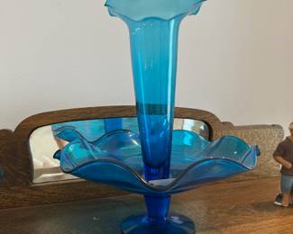 Blue Glass Ruffled Vase With Pedal Catcher