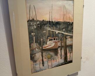 Matted Watercolor "Fisherman's Terminal Seattle, Wa" by Sofo