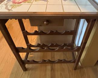 Wood Wine Rack & Counter with Grape Design Tile Top