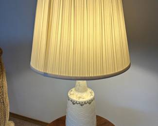 Table Lamp with Textured White Floral Scroll Design