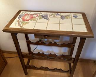 Wood Wine Rack & Counter with Grape Design Tile Top