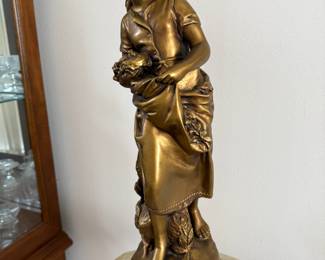 Marwal Bronze Tone Chalk-ware Girl with Basket Statue