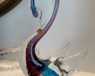 Murano Multicolor Blown Glass Swan