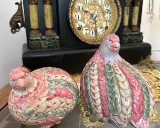 Pair of Ceramic Hand Painted Quail Figurines – Made in Macau