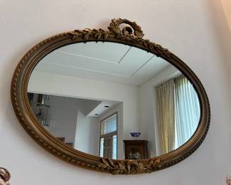 French Rococo Gold Tone Oval Mirror