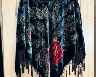 Coldwater Creek Velvet Poncho with Peacock and Floral Design