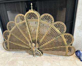 Brass Peacock Fireplace Screen Cover
