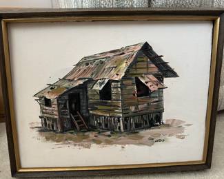 Framed Painting of Shack Signed Lalap