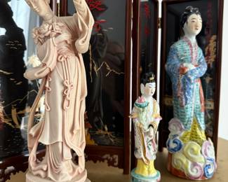 Carved Resin Geisha Figurine, Chinese Quan Yin Figurine, Chinese Porcelain Woman Figurine