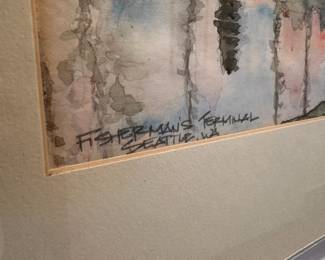 Matted Watercolor "Fisherman's Terminal Seattle, Wa" by Sofo
