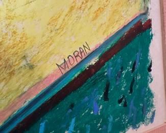 Pair of Abstract Forest Landscapes – Oil Pastel on Paper, Signed Moran