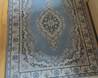 100% Wool Pile Light Blue Kirman Rug – 4' x 5'8"