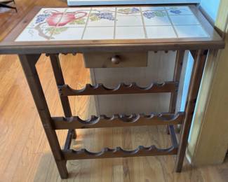 Wood Wine Rack & Counter with Grape Design Tile Top