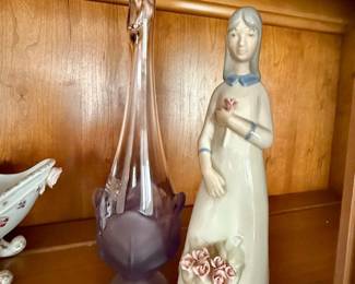 Viking Glass Lavender Cabbage Vase, Morning Flowers Woman Figurine