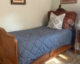 Absolutely gorgeous European antique twin bed; beautiful wood and carved headboard.