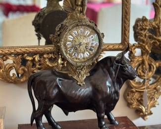 19th Century French Bronze Clock on Marble Base