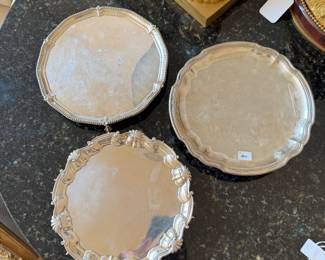 English Sterling Plate by Charles Stuart Harris d.1883, Puiforcat Sterling Dish and an English sterling Salver by Hugh Mills d.1750