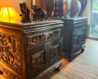 Wooden carved set of side tables