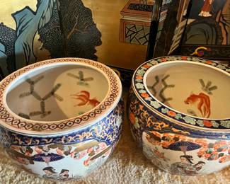 Chinese famille Rose planters. Very similar, But each uniquely painted circa 19th century.