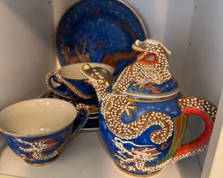 Vintage Kutani Moriage Dragon Ware Teapot set Hand Painted in Japan