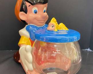 1980s Pinocchio With Fish Bowl Cookie Jar By Treasure Craft