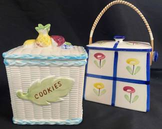 Provincial By Royal Sealy Japan Cookie Jar With Bamboo Handle And Fruit Topped Cookie Jar